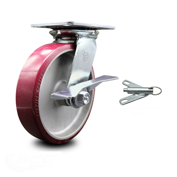 8 Inch Poly on Aluminum Caster with Ball Bearing and Brake/Swivel Lock SCC